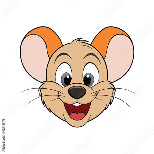 Cute Smiling Mouse Head on White Background