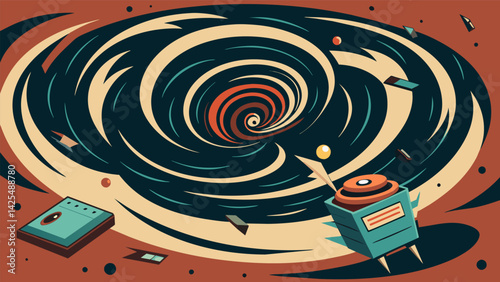 A swirling vortex of chaos and fear fueled by a machine that amplifies and distorts the smallest bits of information to create a sense of panic..