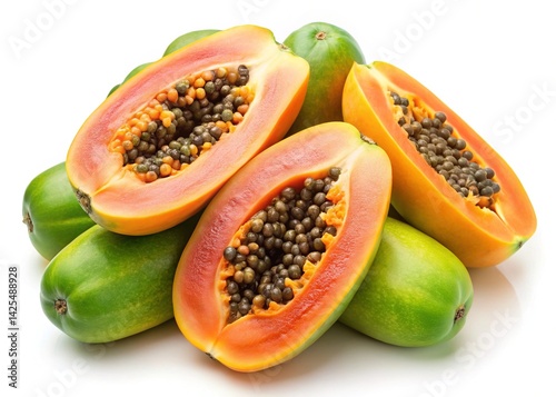 Wallpaper Mural Fresh ripe papayas displayed with their vibrant colors and seeds in abundance Torontodigital.ca