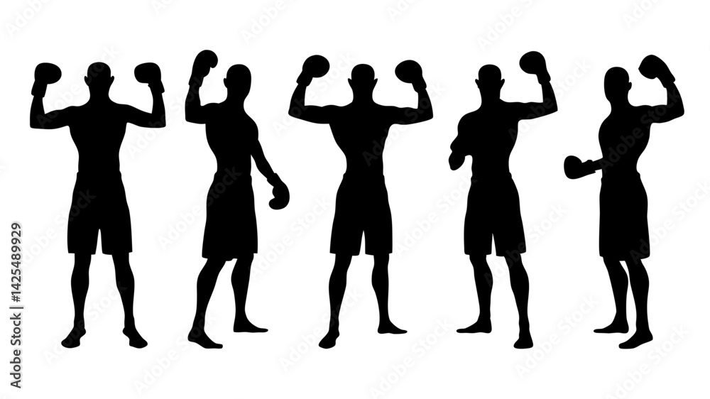 set of boxer silhouette vector on white background