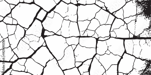 White Surface Texture In Pieces.Grey plaster facade house wall with dark cracks.White black grey concrete wall, floor with cracks, texture background, cracked paint