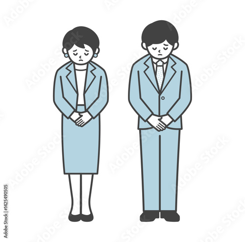 謝罪をするスーツ姿の男女（全身）