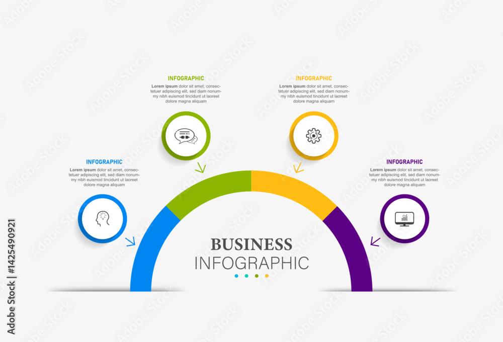 Naklejka premium Vector infographic semi circle template diagram. Business concept 4 step for presentation..