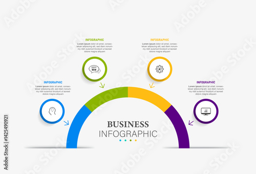 Vector infographic semi circle template diagram. Business concept 4 step for presentation..