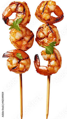 Grilled Shrimp Skewers Isolated On Transparent Background Food Photo