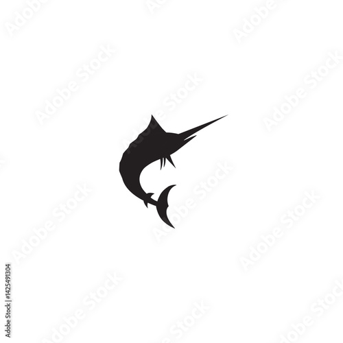 Black marlin silhouette illustration of fish swimming in sea water design