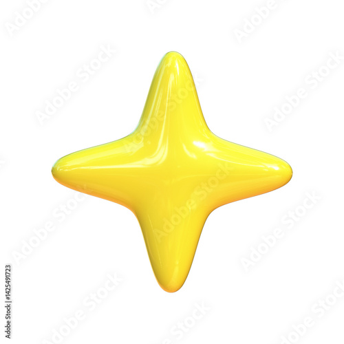 3D Yellow Sparkle Icon on Transparent Background