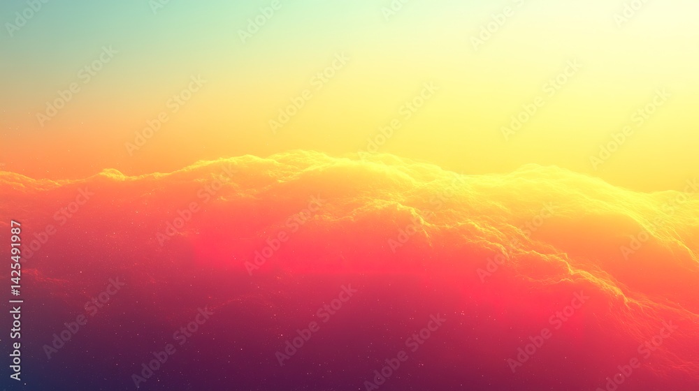 Ethereal landscape with glowing clouds and a gradient of vibrant Ethereal landscape with glowing clouds and a gradient of vibrant