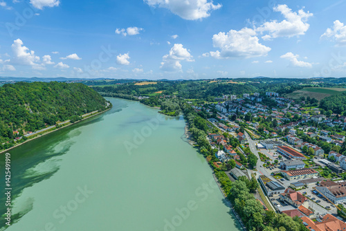Ausblick aus der Vogelperspektive auf die Dreiflüssestadt Passau  im östlichen Niederbayern photo