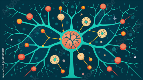 A representation of the intricate web of nerve cells in the brain with ketamine acting as a brain fertilizer nourishing and revitalizing each.