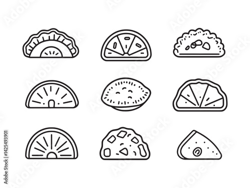 Traditional Empanada Filled Pastry Line Drawing Vector Design