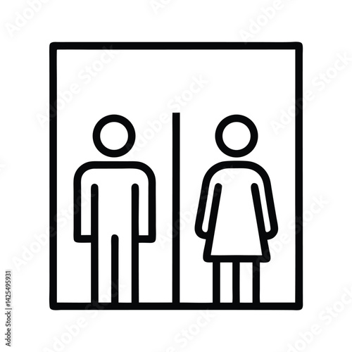 Restroom Sign Icon with Gender Neutral Symbols, Lift Icon in Black Outline on Transparent