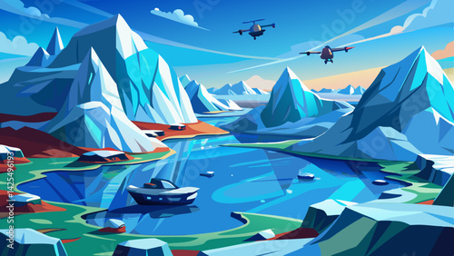 Very beautiful Drone  of Iceberg and ice from glacier in arctic nature landscape on Greenland.