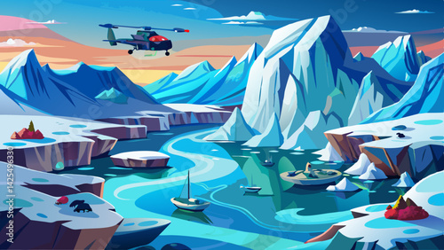 Very beautiful Drone  of Iceberg and ice from glacier in arctic nature landscape on Greenland.