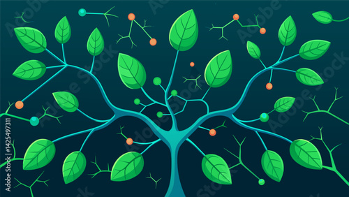 A series of interconnected and intertwined branches each one representing a neural pathway sprouting new and vibrant green leaves through the.