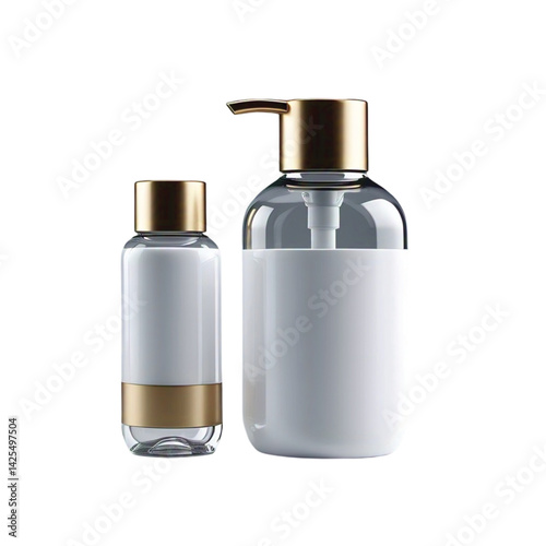 Photorealistic Shampoo Bottle Mockup – White with Gold Cap, Isolated PNG