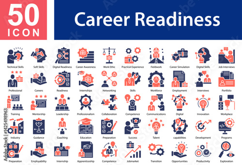 Career Readiness Icon Collection and Symple Concept Glyph Color