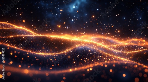 Golden Particle Waves Flowing Through a Starry Night Sky