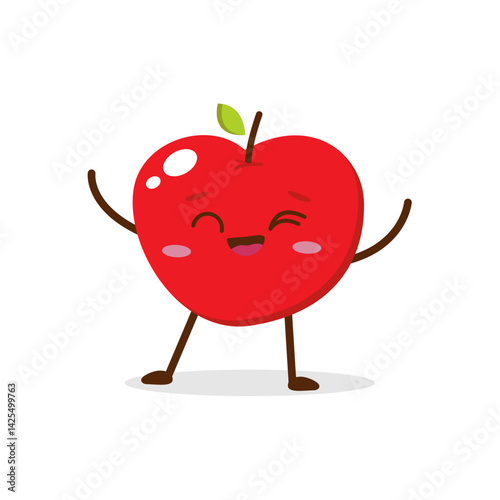 Cute red apple cartoon character with happy face, showing a Joyful pose. Perfect for kids illustrations, healthy food designs, or educational materials