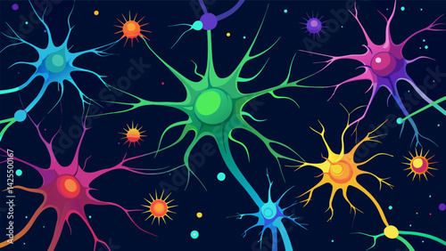 A striking image of nerve cells each one lit up with vibrant colors as they are rejuvenated by the neuroprotective effects of ketamine..