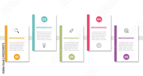 Timeline Creator infographic template. 5 Step timeline journey, calendar Flat simple infographics design template. presentation graph. Business concept with 5 options, gantt vector illustration.