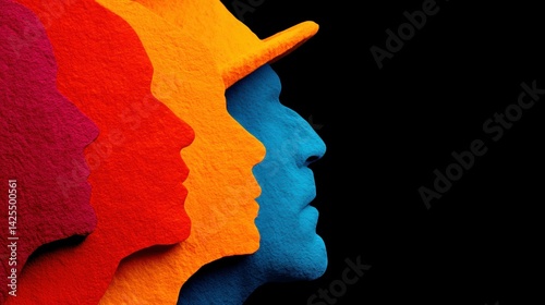 The abstract multicolored silhouettes of different people created by technology evoke a sense of diversity and unity
