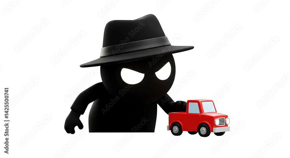 Obraz premium Evil Character Steals Red Toy Pickup Truck on Transparent Background