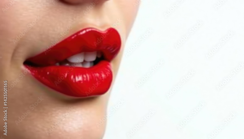 Obraz premium Close-up vibrant red lips, pristine white backdrop, matte, studio shot, lip
