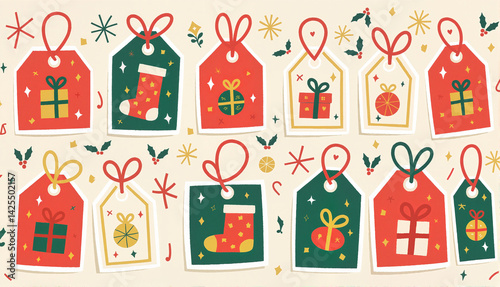 Christmas gift tags in colorful design with festive motifs  