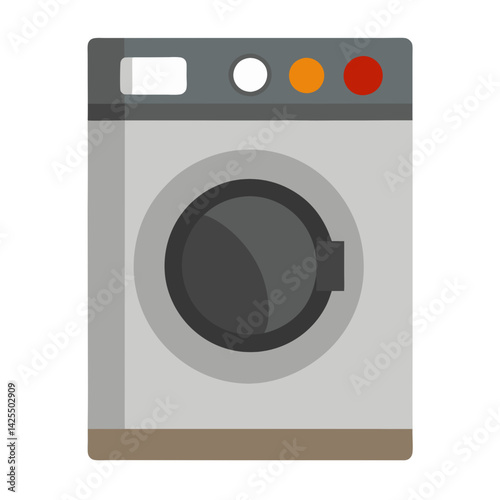 this vector illustration depicts a front view washing machine icon, a clean household appliance for laundry and housework Isolated on white