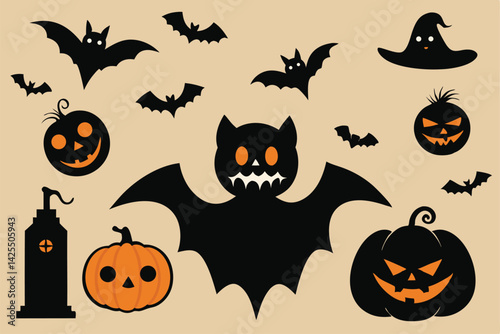 Vector illustration of the collection of Happy Halloween icons.