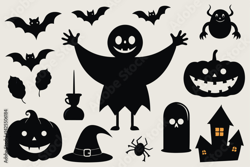 Vector illustration of the collection of Happy Halloween icons.