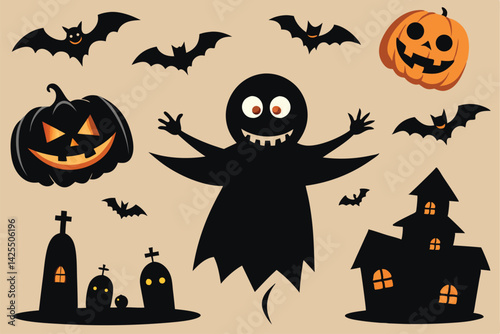 Vector illustration of the collection of Happy Halloween icons.
