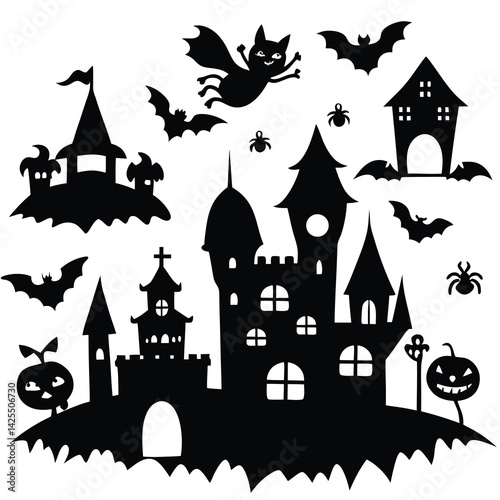 halloween castle with bats