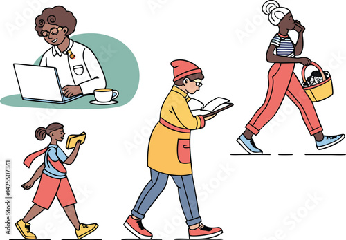 Hand Drawn People Illustrations for Creative Projects. Unique Character Illustrations for Designers. Flat Style People Graphics for Digital Art. Diverse Human Illustrations for Web and Print
