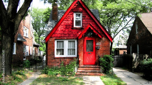 Charming Red Brick Cottage with Lush Greenery