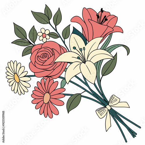 Bouquet of Flowers on White Background – AI Graphic Design 