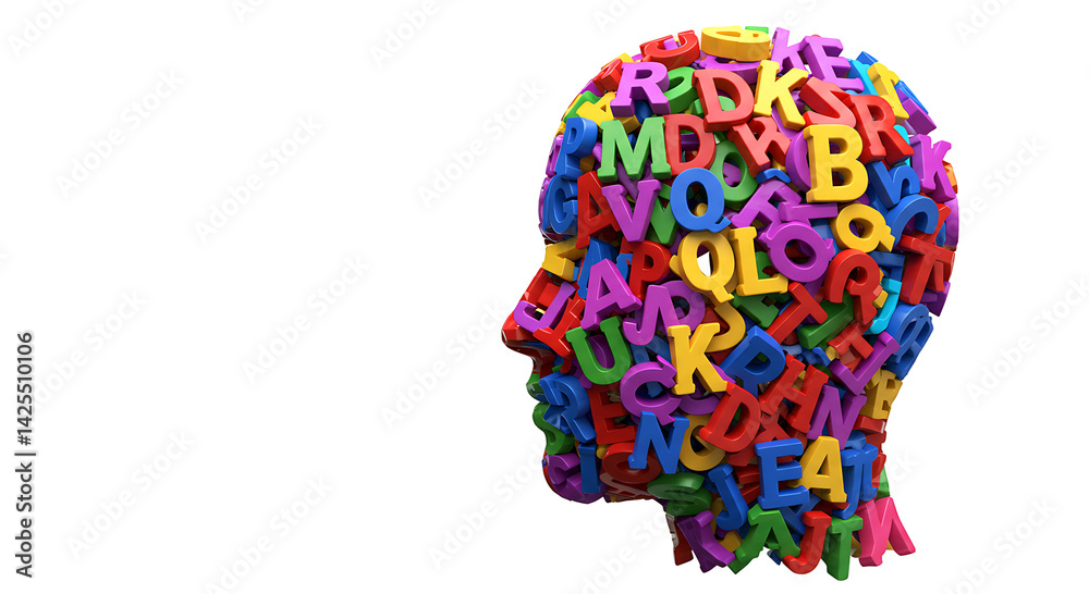 Human Head Made of Colorful Letters on Transparent Background
Human Head Made of Colorful Letters on Transparent Background