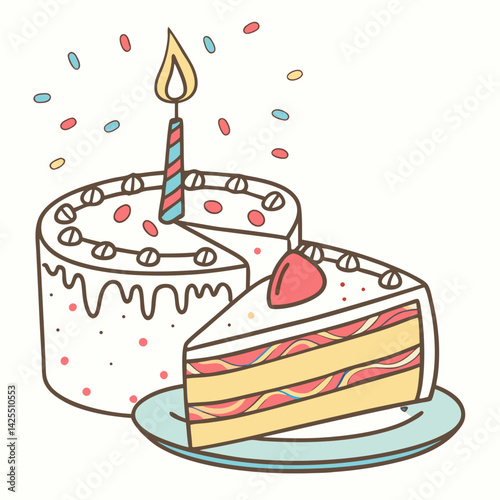 Cake with Candle on White Background – AI Graphic Design for Digital Use