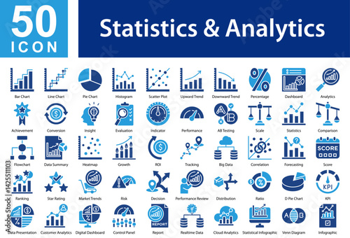 Statistics & Analytics Icon Collection and Symple Concept Glyph Color