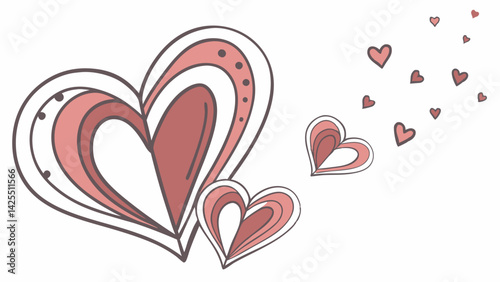 The illustration with hearts on a white background is made in soft, smooth shades. The image radiates romance and lightness.