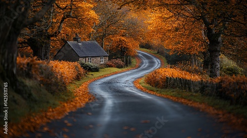 Autumnal Winding Road to Cottage photo
