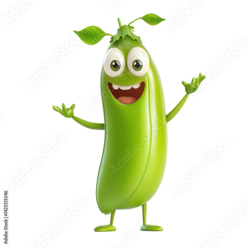 Happy cartoon vegetable character with a friendly smile and green leaves, ideal for children's media and educational content