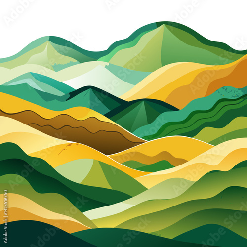 Layered Watercolor Hills in Deep Green and Earthy Yellow. Perfect for: Earth Day, eco-events, national park campaigns