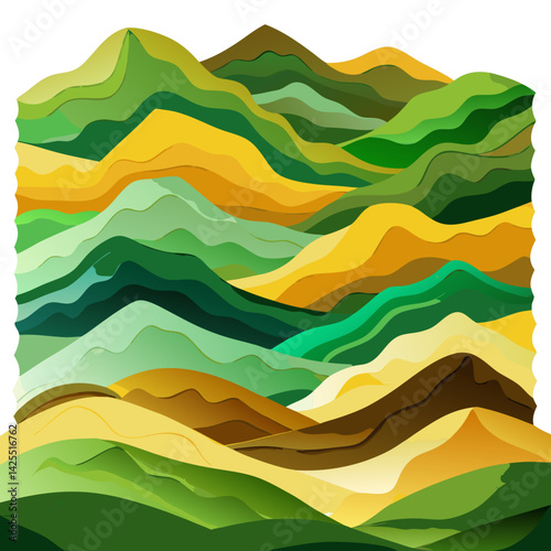 Layered Watercolor Hills in Deep Green and Earthy Yellow. Perfect for: Earth Day, eco-events, national park campaigns