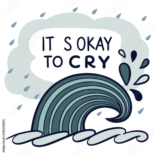 “It’s Okay to Cry” Swirling Sadness Vortex in Deep Blue and Green Watercolor. Perfect for: Mental Health Day, therapy campaigns, awareness events