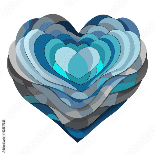 Fragmented Watercolor Heart in Gray and Blue. Perfect for: Valentine's Day, breakup awareness, emotional healing workshops