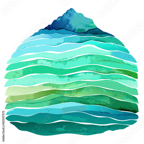 Watercolor Hills in Soft Blue and Green. Perfect for: Earth Day, nature retreats, landscape art exhibitions