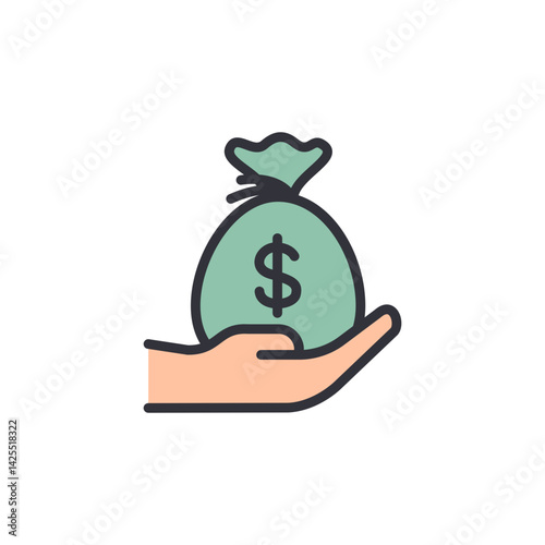 Money bag colored icons, minimalist vector illustration ,simple transparent graphic element .Isolated on white background