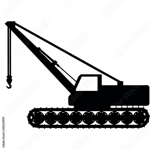 Crawler crane full black silhouette on white background  